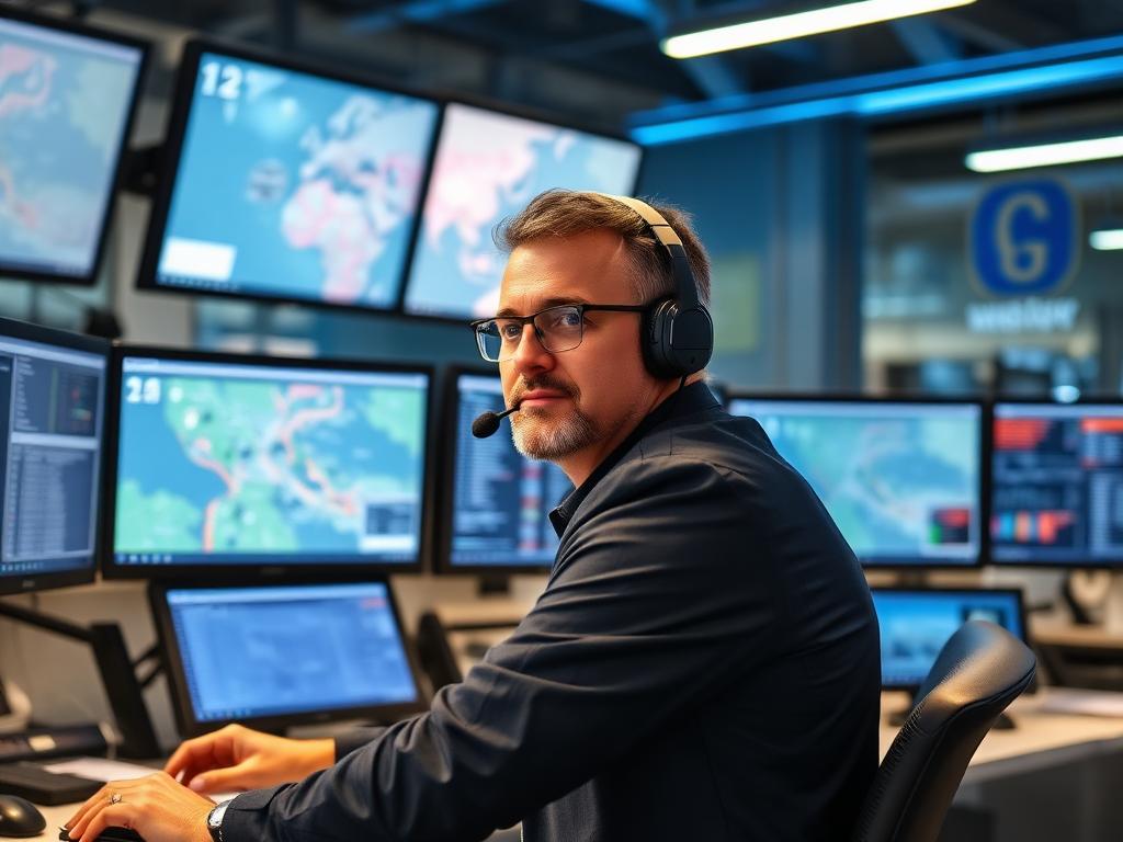 Professional freight dispatcher monitoring shipments